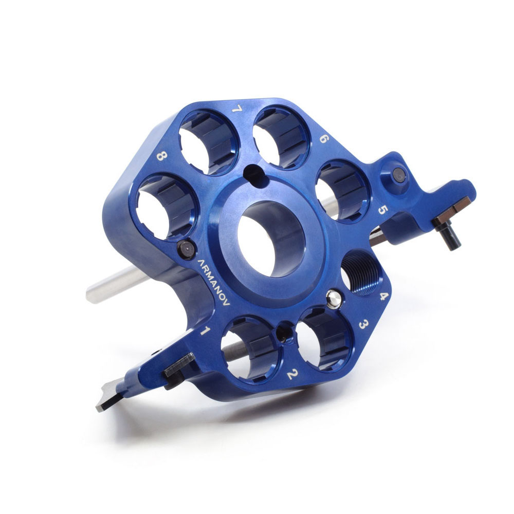 Mejora tu Dillon Super 1050 con el ARMANOV Toolhead: cambio rápido de dies, luz LED integrada, alta precisión y espacio extra para un die. ¡Es un cambio total!