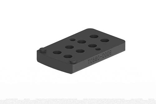 Este adaptador ERATAC permite integrar ópticas Aimpoint Acro o Armadot fácilmente, disponible en configuración centrada o con offset de 20 grados, incluye tornillos Torx.