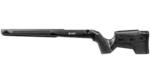 El MDT CRBN Kit es ligero y duradero, con un chasis de magnesio, absorción de vibraciones y opciones de montaje versátiles, ideal para cacerías largas y precisas.
