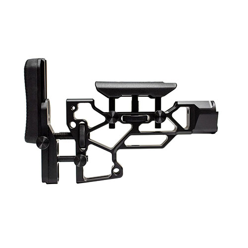 El MDT Skeleton Rifle Stock V5 Short ofrece ajuste sin herramientas para mayor comodidad y rendimiento, con ajustes horizontales, verticales y de cant para un ajuste perfecto.