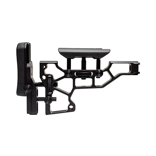 El MDT Rifle Stock para chasis ACC/ESS ofrece ajuste sin herramientas, garantizando comodidad y rendimiento óptimos con ajustes horizontales, verticales y de inclinación.