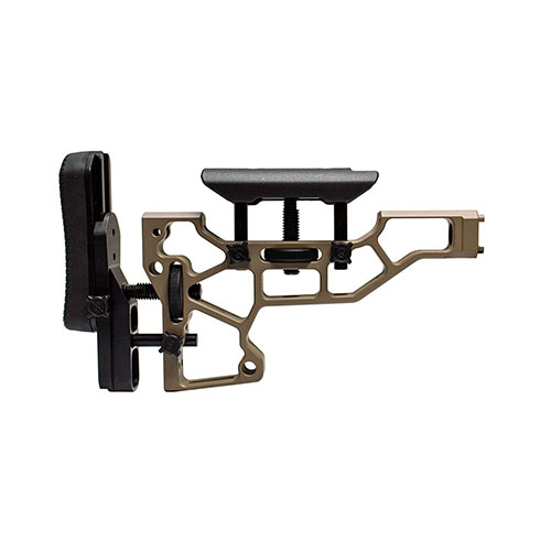 El MDT Rifle Stock para chasis ACC/ESS ofrece ajustes sin herramientas para mayor comodidad y rendimiento, asegurando un ajuste perfecto en cada posición de tiro.