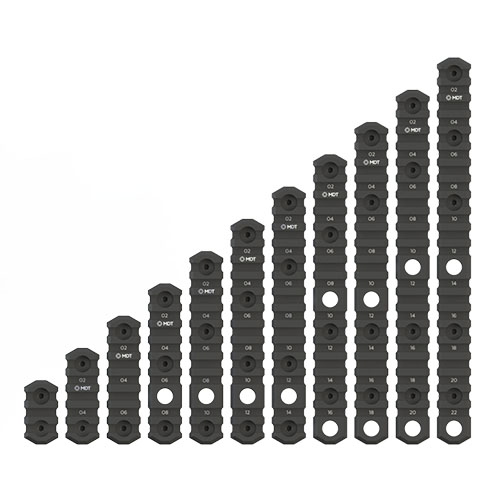Los rieles MDT M-LOK Picatinny son duraderos, de aluminio 6061-T6, con marcadores láser y montaje QD, ideales para accesorios en tu rifle de cerrojo.