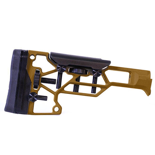 El MDT Skeleton Rifle Stock V5 ofrece ajuste sin herramientas para mayor comodidad y rendimiento, con configuraciones horizontales, verticales y de inclinación.