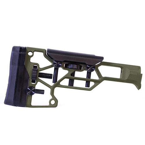 El MDT Skeleton Rifle Stock V5 Standard ofrece ajuste sin herramientas para mayor comodidad y rendimiento, adaptándose perfectamente a tu posición de tiro.