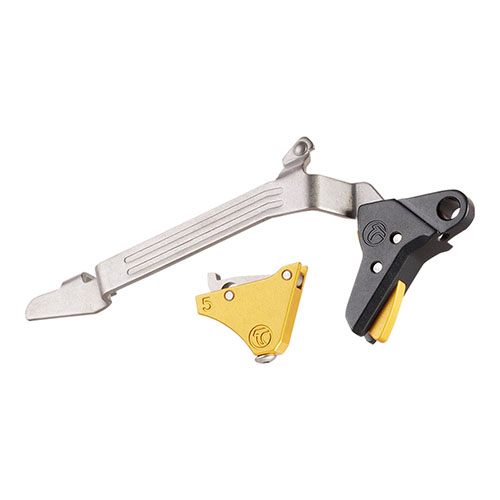 Con un peso de disparo de solo 3 lb, el Timney Alpha Competition Trigger ofrece un disparo suave y preciso, fácil de instalar y compatible con Glock Gen 5.