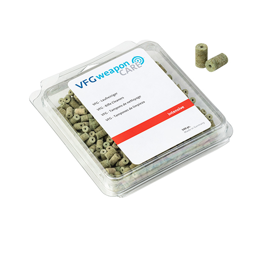 El limpiador de cañones INTENSIVE de VFG, con 500 piezas, es altamente abrasivo, elástico y absorbente, garantizando una limpieza profunda y eficiente.