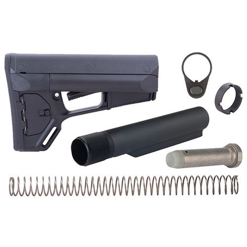 El stock ACS para AR-15 ofrece almacenamiento extra, un diseño ergonómico, y un sistema de bloqueo dual para un ajuste seguro y rápido en el campo.