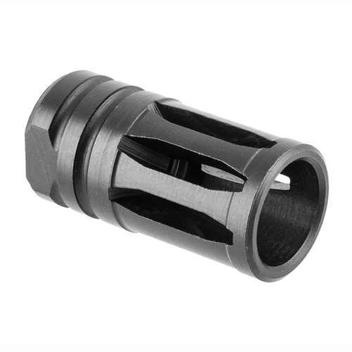 El flash hider A2 de 30 calibres de Brownells, con rosca 5/8-24, está fabricado en acero 4140 y cuenta con un acabado en óxido negro, ideal para reducir el destello.