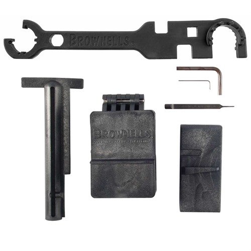 El Kit de Herramientas Críticas AR-15/M16 de Brownells incluye herramientas esenciales como Wrench de Armero y bloques de receptor, perfectas para construir y personalizar tu rifle.