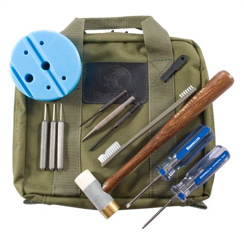 El Pistol Field Pack de Brownells para Smith & Wesson M&P ofrece herramientas específicas en un estuche duradero, ideal para el mantenimiento y reparación de tu pistola.