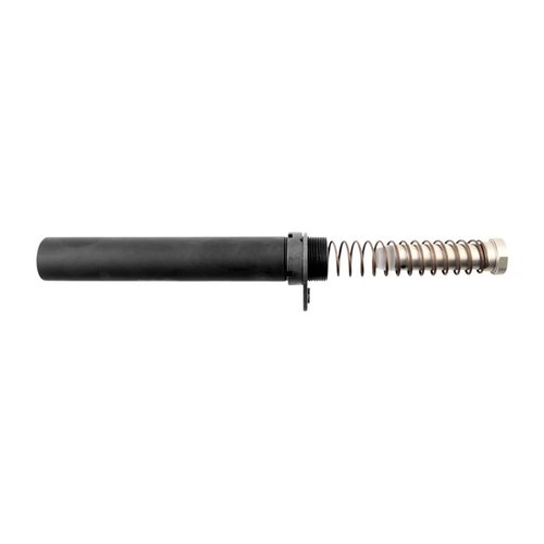 El AR-15 Pistol Buffer Tube Assembly de Brownells incluye tubo, tuerca, placa final, resorte y buffer de 3.0oz, todo en aluminio 6061-T6 con acabado anodizado negro.