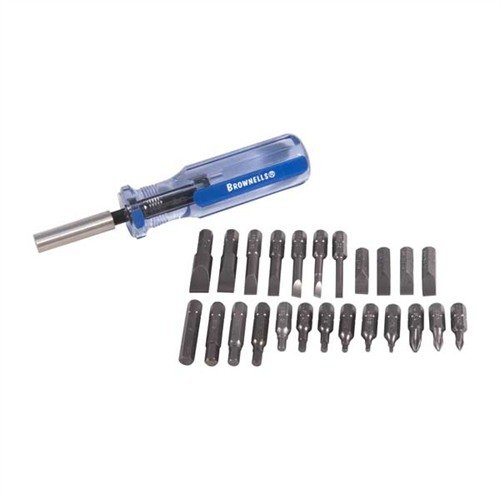Los sets Brownells Standard Magna-Tip® ofrecen 24 bits intercambiables, diseño ergonómico y construcción duradera para un mantenimiento preciso de tus armas.