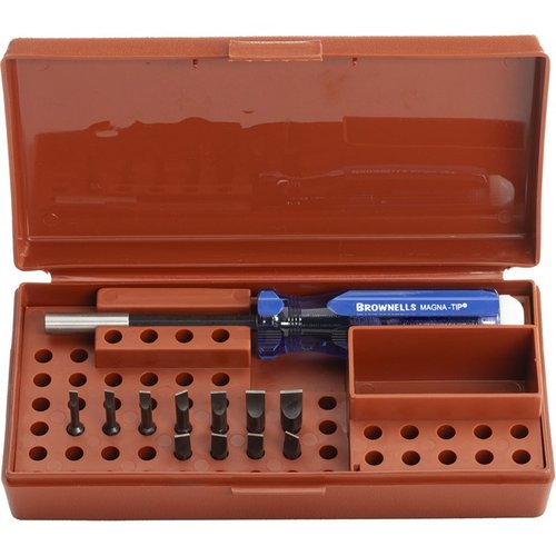 Los sets Brownells Standard Magna-Tip® ofrecen una selección versátil de bits, construcción duradera y un diseño ergonómico para un mantenimiento preciso de armas.