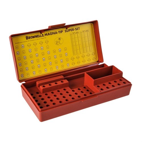 La caja de almacenamiento Brownells Magna-Tip® Super Set es duradera, compacta y cuenta con una bandeja extraíble para mantener tus herramientas organizadas y accesibles.