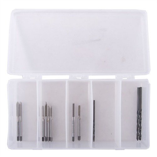 El Kit de Inicio Drill & Tap de Brownells es ideal para montar miras y bases, con brocas y taps de alta calidad en un estuche duradero para fácil acceso.