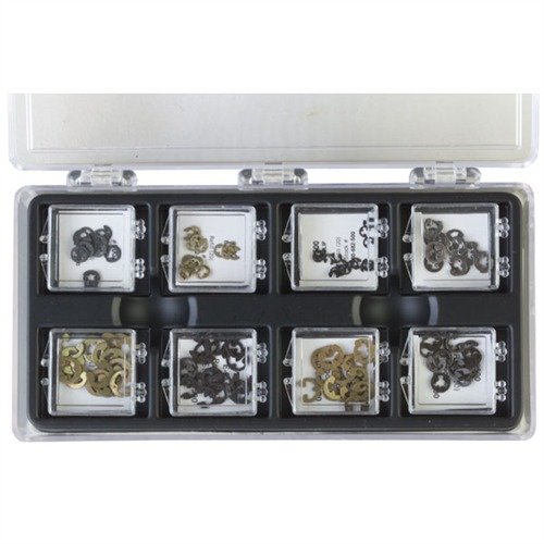 El E-Clip Kit de Brownells incluye 160 clips en 8 tamaños, ideal para reparar tus armas rápidamente sin esperar pedidos de fábrica ni pagar precios altos.