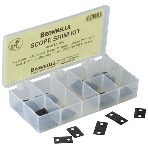 El SCOPE SHIM KIT de BROWNELLS te ofrece una selección completa de shims para ajustar la altura de tu visor, asegurando una alineación perfecta.