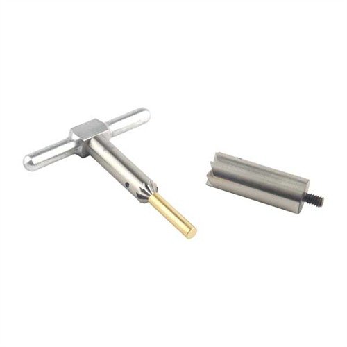 Con el BRASS ONE CALIBER SET de BROWNELLS, podrás alisar y chaflanear bocas de cañón para una salida limpia de la bala y recargas rápidas en tu revólver.