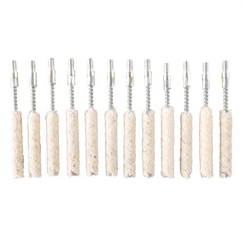 Los COTTON BORE MOPS de Brownells son ideales para limpiar, absorben solventes y aceites, y su acción de fregado natural elimina la suciedad de manera efectiva.