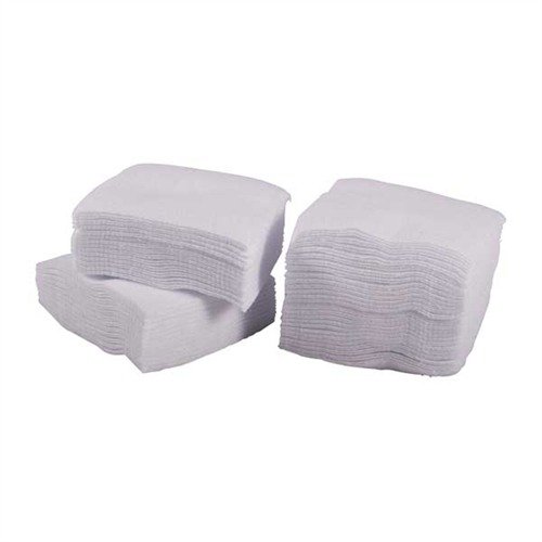 Elige tus parches de limpieza cuadrado Brownells de 100% algodón flannel en bolsas reutilizables, ideales para llevar y ahorrar espacio en tus excursiones.