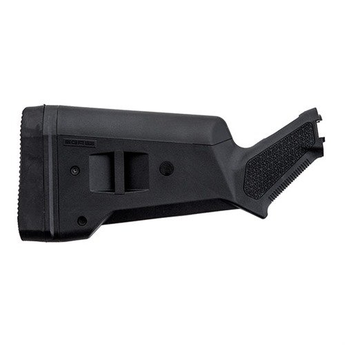 El SGA Buttstock para Mossberg 500/590 es ajustable, ambidiestro, con un sistema de espaciadores, pad de retroceso y bucles para sling. ¡Mejora tu tiro!