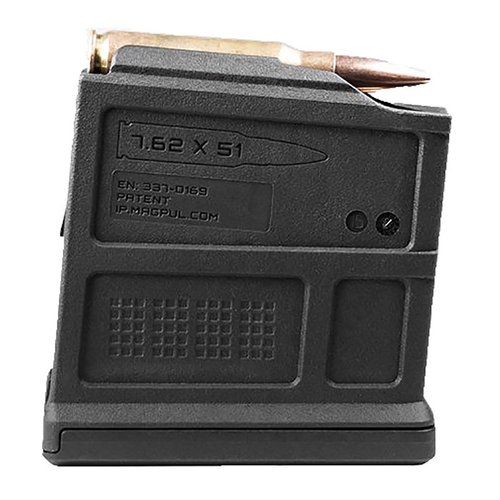 El PMAG 5 7.62 AC es un cargador de polímero duradero y confiable, compatible con AICS, con capacidad de 5 o 10 cartuchos y tecnología GEN M3 para identificación fácil.