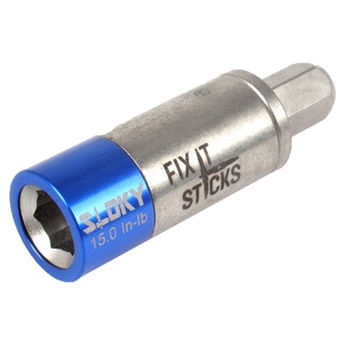 El limitador de torque miniatura de Fix It Sticks es ligero, portátil y se adapta a cualquier destornillador de ¼”, ideal para ajustar monturas de miras con precisión.