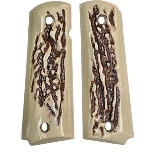 Las empuñaduras 1911 'EXOTIC' ofrecen un diseño elegante y duradero, simulan marfil y asta, y son resistentes a astillados y agrietamientos.