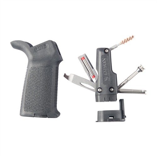 El AR-15 MOE Grip con herramienta de supervivencia ofrece un kit de herramientas compacto, ideal para reparaciones rápidas y control óptimo del arma en cualquier situación.