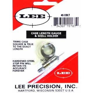 El Case Length Gauge de LEE Precision es una herramienta precisa y fácil de usar para recortar y nivelar la boca de los cartuchos .45 Colt, ideal para tus recargas.