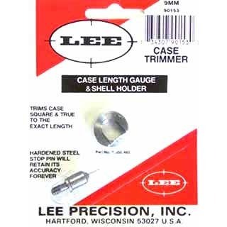 El Case Length Gauge de LEE Precision te permite recortar y nivelar fácilmente la boca del cartucho 9mm Luger, asegurando precisión en tus recargas.