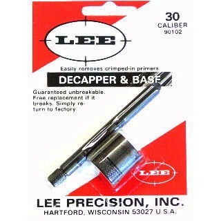 El DECAPPER AND BASE de LEE PRECISION facilita la extracción de los primers crimpados en cartuchos militares, disponible para casos de .22 y .30 cal.
