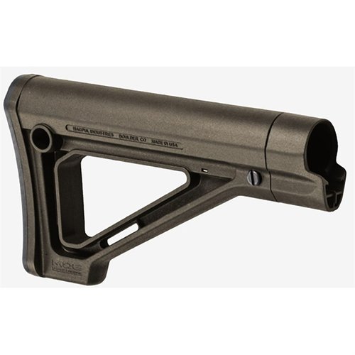 El MOE Fixed Carbine Stock de MAGPUL ofrece un diseño delgado, mejor soporte para la mejilla y múltiples opciones de enganche para sling, ideal para tubos de buffer.