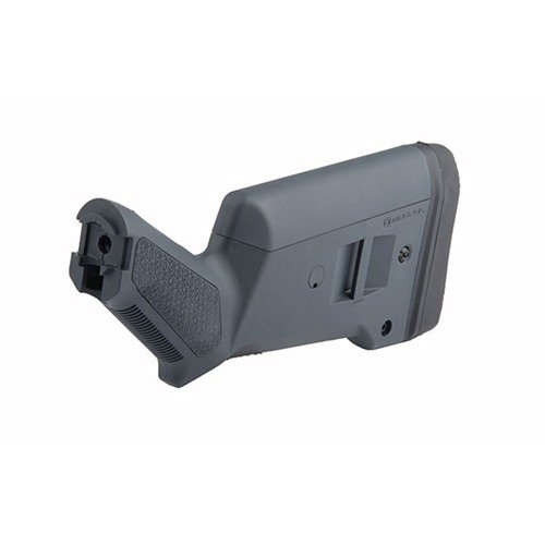 El SGA Buttstock es ambidiestro, ajustable y mejora la ergonomía, con un sistema de espaciadores y un pad que reduce el retroceso. ¡Perfecto para tu Mossberg 500/590!