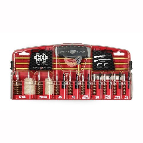El Kit de Limpieza Universal Gun Boss Pro de Real Avid incluye todo lo necesario para limpiar armas de diferentes calibres, con varilla de 32