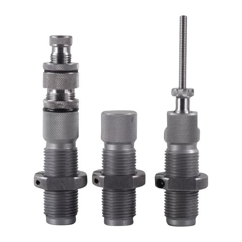 El set de 3 dies Taper Crimp de Hornady permite asentar y crimpado en un solo paso, simplificando tu recarga de 40 S&W sin necesidad de un die adicional.