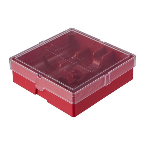 La caja roja para 3 dies de Lee Precision es perfecta para almacenar tus dies de rifle y pistola, hecha de plástico duradero y con capacidad para tres dies.