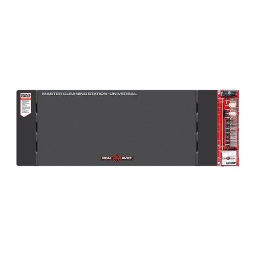 Mejora tu limpieza con la Master Cleaning Station de Real Avid, ideal para rifles, pistolas y escopetas, con un área amplia y herramientas organizadas.