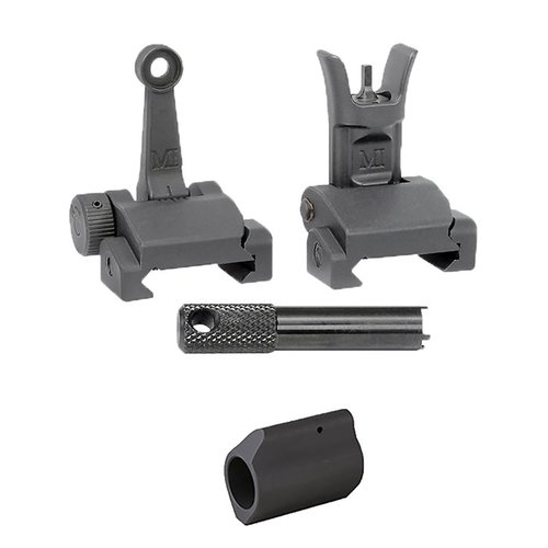 Consigue el bloque de gas AR-15 de Midwest Industries con miras de combate abatibles, duraderas y ajustables, todo en un solo paquete listo para instalar.