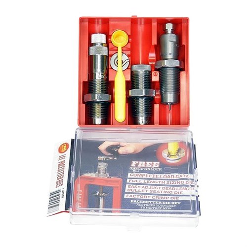 El set de 3 dies PACESETTER para 6MM Creedmoor incluye todo lo necesario: Full Length Sizing Die, Bullet Seating Die, Factory Crimp Die y más, compatible con prensas 7/8