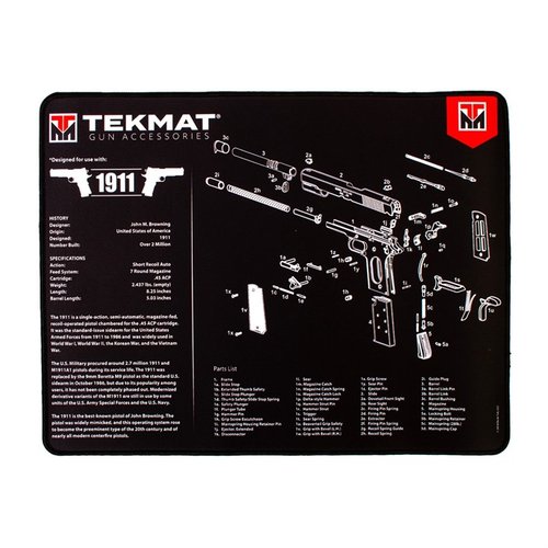 El TekMat Ultra 20 es impermeable, resistente a rayones y aceites, ideal para desarmar tu pistola con diagramas claros y lista de piezas para facilitar el mantenimiento.