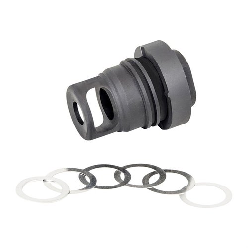 El freno de boca Mini QD de YHM es compacto, ligero y compatible con sistemas de supresores, ideal para competencia y fácil de usar con o sin supresor.