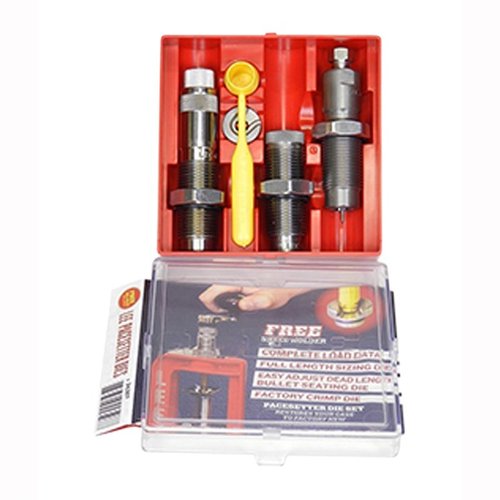 El set de 3 dies PACESETTER para 300 HAM'R incluye todo lo necesario: Full Length Sizing Die, Bullet Seating Die, Factory Crimp Die y más, compatible con prensas 7/8