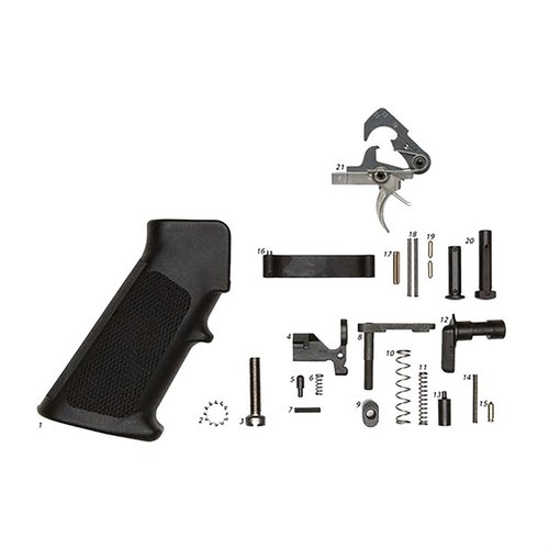 El kit de piezas inferiores AR-15 con ACT Trigger incluye todo lo necesario para tu construcción, disponible con o sin grip, ¡perfecto para personalizar tu rifle!