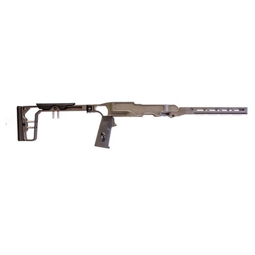 El LaChassis 10/22 es ligero, modular y ajustable, con un diseño plegable, compatible con AR Grip y M-Lok, ideal para precisión en el tiro.