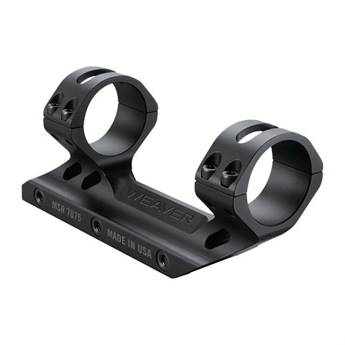 El Premium MSR Optics Mount de Weaver, fabricado en aluminio 7075-T6, es ligero, resistente y ofrece 3600 lbs de fuerza de sujeción, ideal para tus rifles MSR.