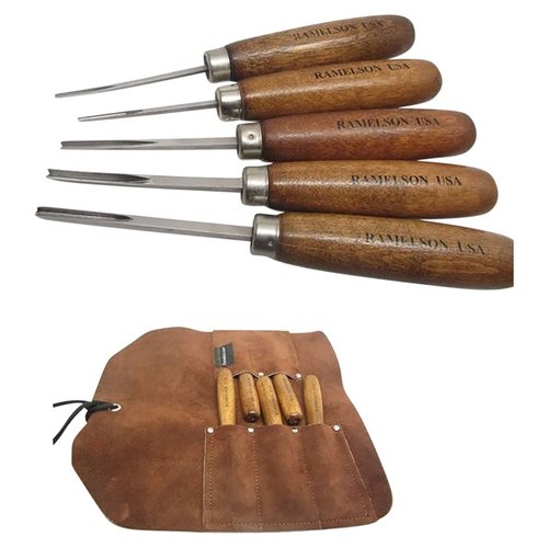 Descubre el set de 5 piezas GUNSTOCK V & U de U.J. Ramelson, ideal para Checkering y restauración de madera, con herramientas precisas para un acabado profesional.
