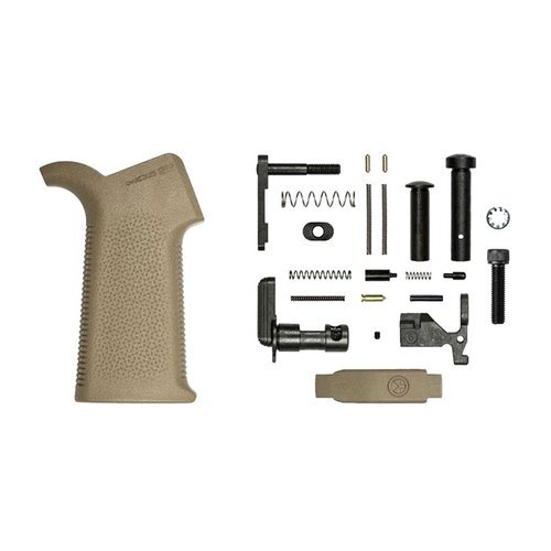 El kit de piezas inferiores AR-15 de Aero Precision incluye todo lo necesario para ensamblar tu receptor, con agarre Magpul MOE SL en FDE o negro.