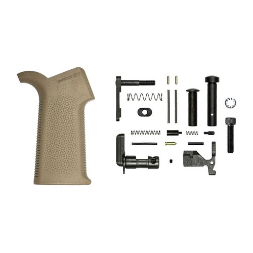 El kit de piezas M4E1 de Aero Precision incluye un agarre Magpul MOE SL y todo lo necesario para ensamblar tu receptor, ideal si planeas mejorar el gatillo.